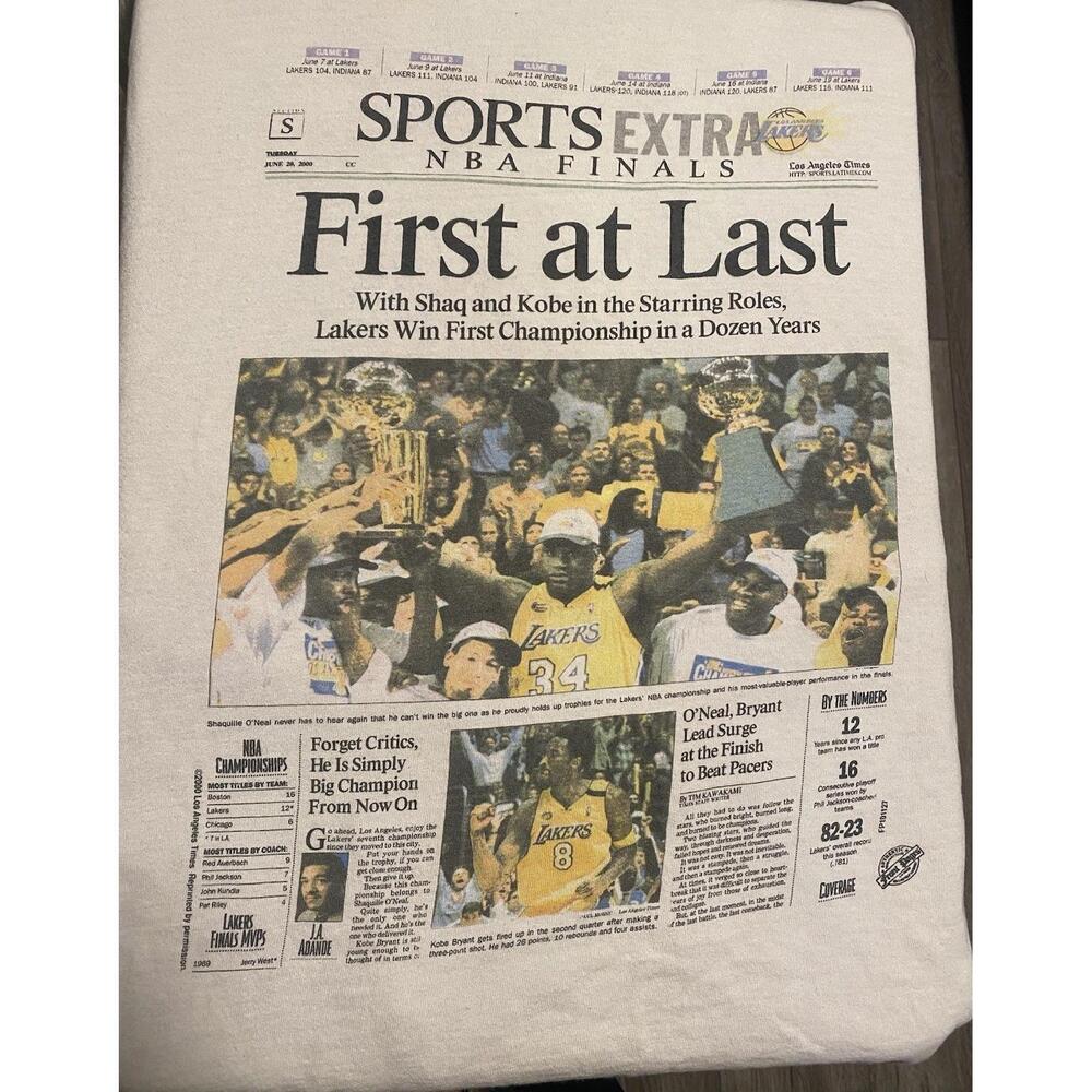 2000 La Lakers First At Last T Shirt Mens Kobe Shaq